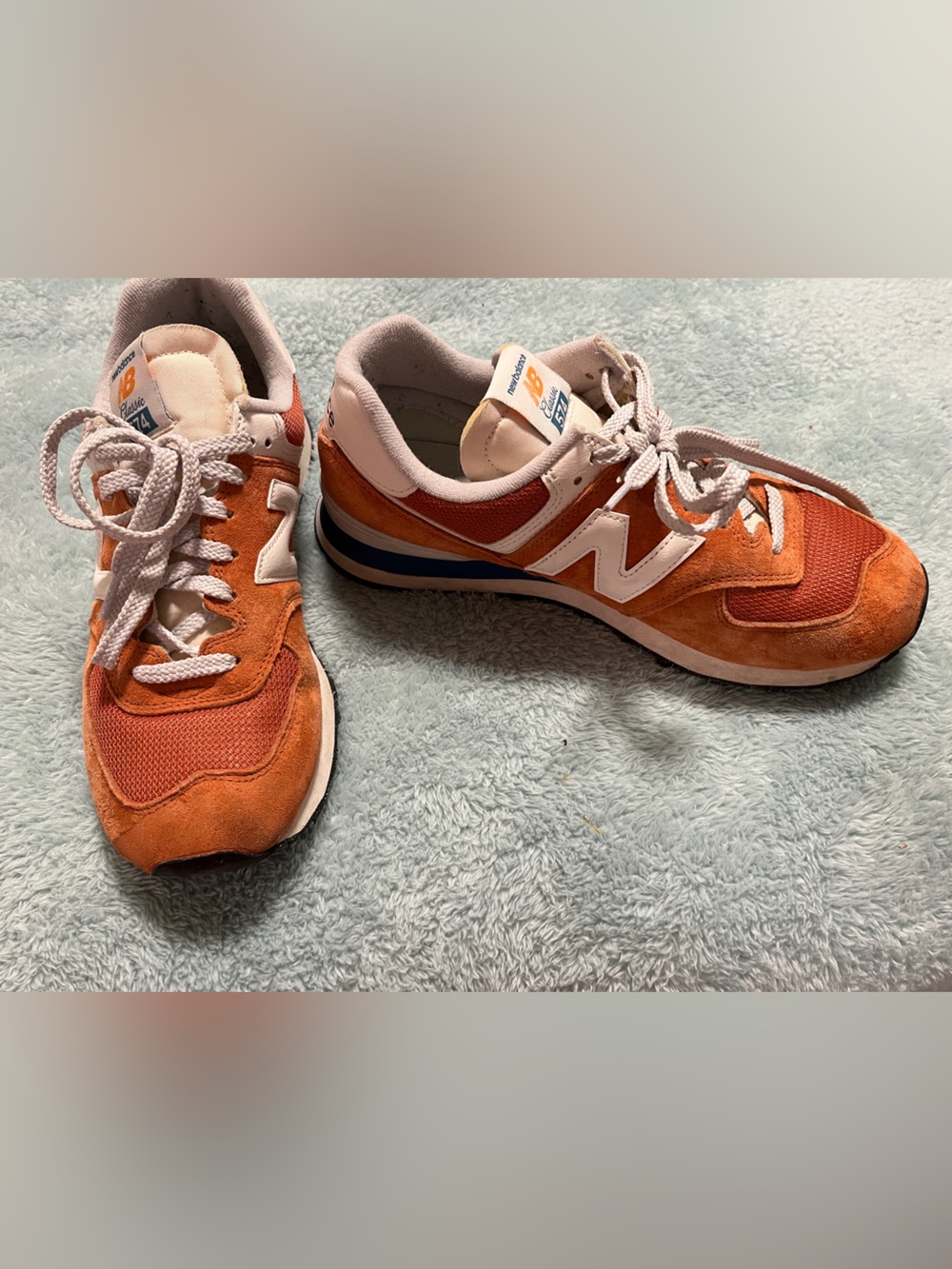 New Balance Classic 574 Orange & White Suede  Trainers